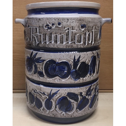 607 - A vintage, German Rumtopf blue & grey storage jar. Height 26cm.