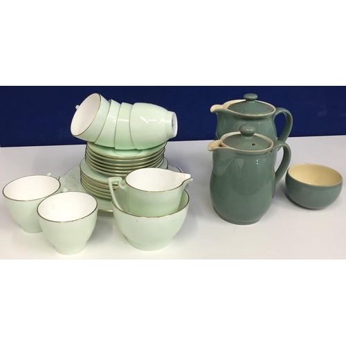 624 - A Minton bone china 6-place tea set, together with a pair of Denby 'Manor Green' coffee pots & sugar... 