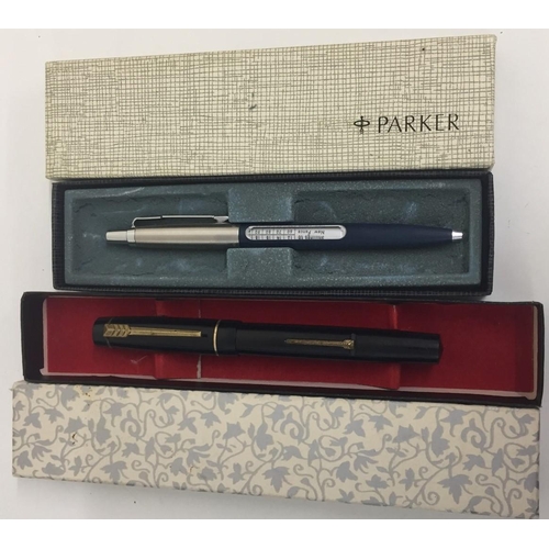 630 - Two vintage  boxed pens. 'The Croxley Pen', by Dickinson, with 14ct gold nib & a Parker pen, with  i... 