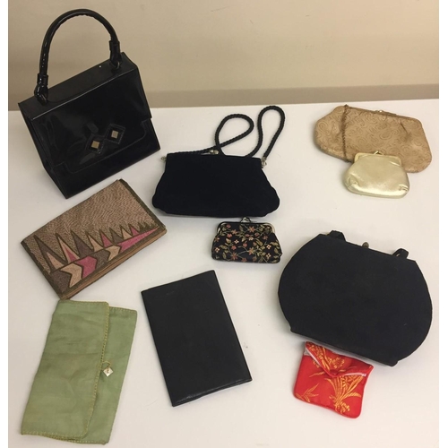 714 - A selection of vintage evening handbags & purses. Includes British made LL black bag, velvet bag, go... 