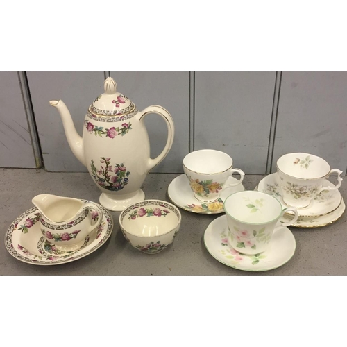 545 - A mixed lot of part teasets, including J G Meakin 'Sol' coffee pot, milk jug, sugar bowl & bowl; Roy... 