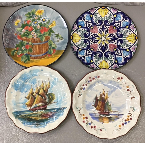 560 - Four vintage display plates, including two Spanish 'Ceramar' floral plates & two nautical scene plat... 