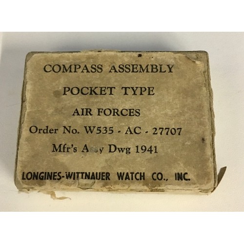 268B - A boxed, WWII USA pocket compass, by Longines-Wittnauer. Case engraved 'U.S.'