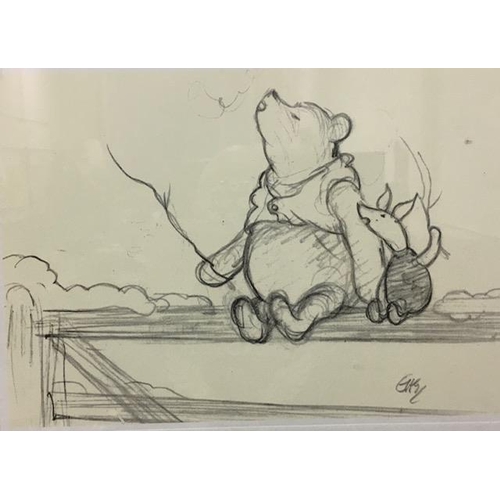 301 - A lovely framed pencil print, after E H Shepard, of Winnie The Pooh & Piglet. Illustration featured ... 