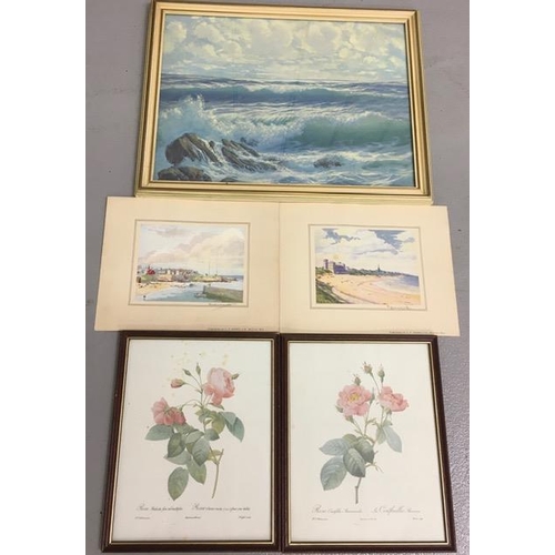 313 - Three framed prints, together with two unframed watercolours.