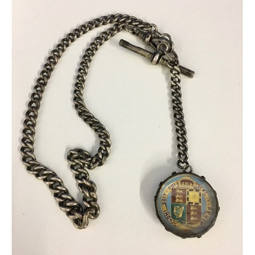 419 - A sterling silver chain, with an enamelled 1887 Victorian Shilling. Combined weight approx. 40.7g