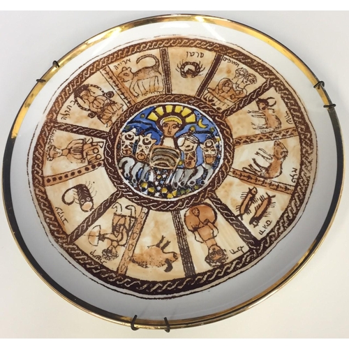 554 - A hand-painted decorative plate, based on Beith Alfa synagogue 6th century mosaic floor.