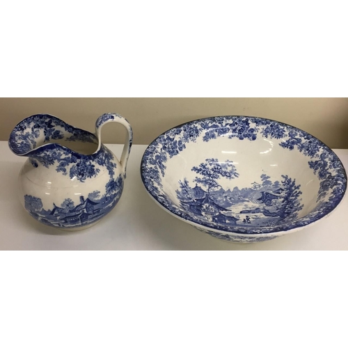 589 - A Minton's 'Genevese', blue & white jug and wash bowl.