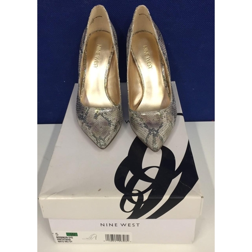 717 - A new/boxed pair of Nine West NWTATIANA, gold comb snake print shoes. UK size 3. (Retailed at £90).