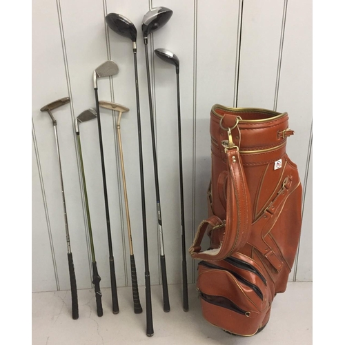 754 - A vintage Ron Miller Golf Bag with the following clubs: MacGregor 4-iron VIP Century, Colt Metal 1-w... 