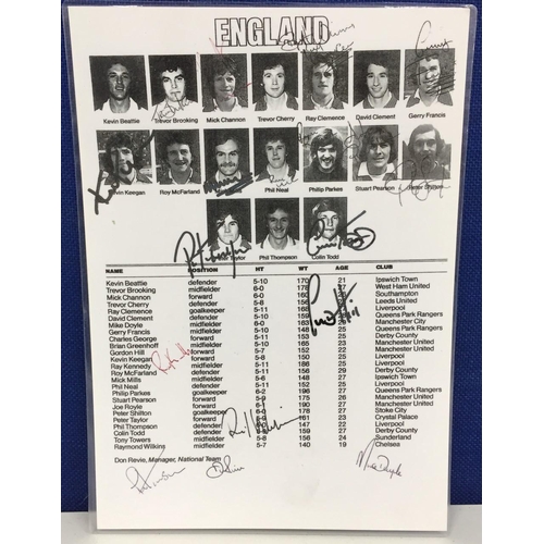 1695 - Three autographed & laminated football teamsheets from 1976. Signed by 40 England, Brazil & Italy pl... 