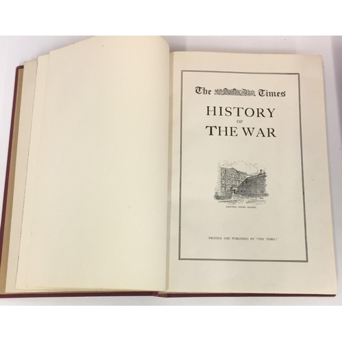 1746 - A set of 21 volumes of 'The Times History of The (First World) War'. Red covers, with gilt decoratio... 