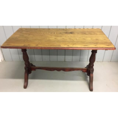 1 - A vintage dining pub table, on a later pedestal base. Dimensions(cm) H75, W112, D60.