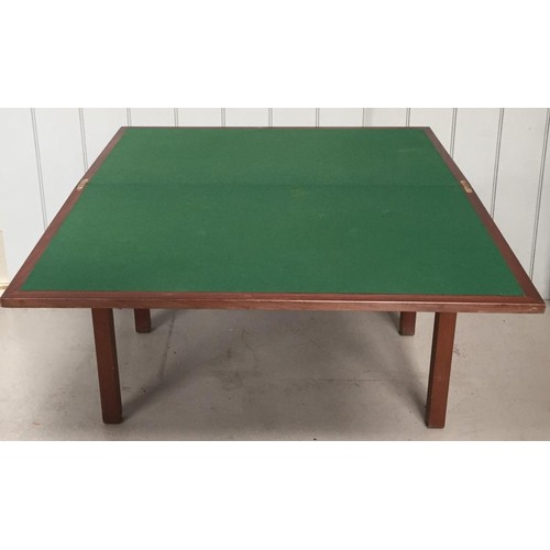 34B - A mid-century folding, green baized, card-table.  Dimensions(cm)
H72, W92, D51/102.