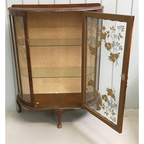 118 - A vintage, mahogany-veneered display cabinet, with floral decoration to doors. Two internal glass sh... 