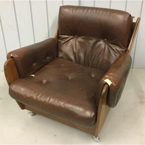 131 - A mid-century, G-Plan teak-framed armchair. Will require re-upholstering. Dimensions(cm) H90(35 to s... 