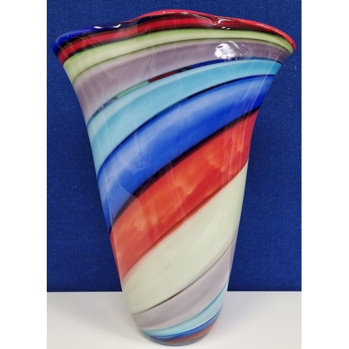 226 - A large 'Murano' style, candy stripe hand-blown art glass vase by 'Viz Glass', California. A heavy e... 