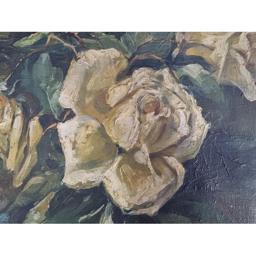 293 - A mid-century, charming original oil on canvas of a classic still life with roses. Signed by the art... 