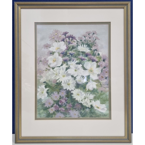 297 - An original oil pastel floral study on paper, titled 'Asters' by 'Barbara Whitaker'. Signed by the a... 