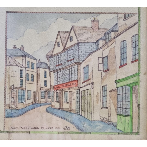 321 - A framed, hand-coloured pictorial map of Plymouth. Dated 1990. Dimensions(cm) H61, W85.