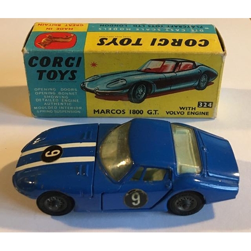 769 - Corgi 324 Marcos 1800GT, in blue/white. Original box.