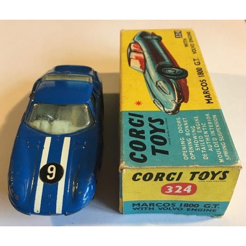 769 - Corgi 324 Marcos 1800GT, in blue/white. Original box.