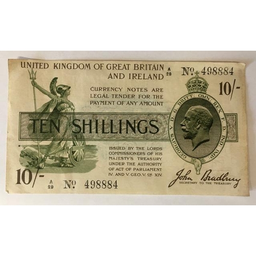 484 - Ten Shilling Note - John Bradbury, Secretary to the Treasury, 1918-19, 3rd series issue. No, A29 498...