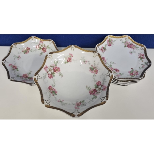 547B - An attractive, single-footed pedestal serving bowl, with a transfer apple-blossom design. 'Art Nouve... 