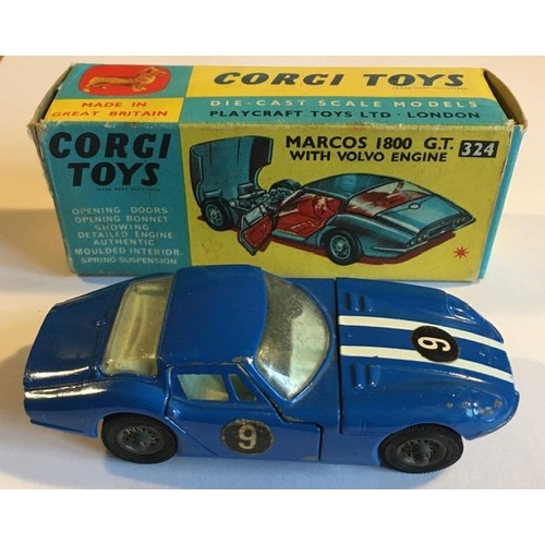 769 - Corgi 324 Marcos 1800GT, in blue/white. Original box.