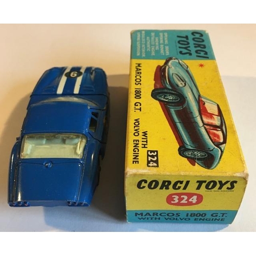 769 - Corgi 324 Marcos 1800GT, in blue/white. Original box.