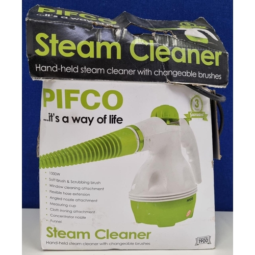 792 - A convenient, boxed, handheld 'Pifco' steam cleaner with attachments. Untested.