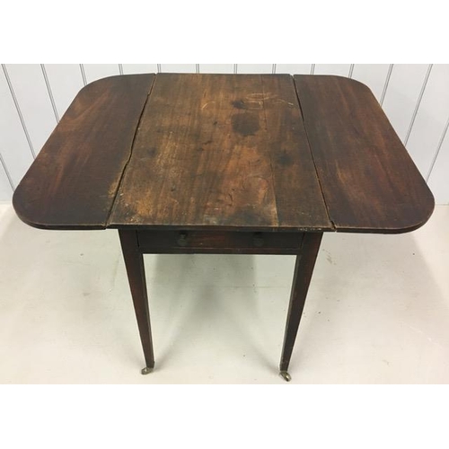 21 - A 19th century Pembroke table, with single frieze drawer, raised on tapered legs with original brass... 