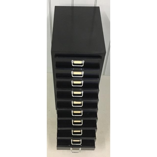 114 - A Bisley-style, 10-drawer document filing cabinet, in black finish. Dimensions(cm) H71, W28, D44.