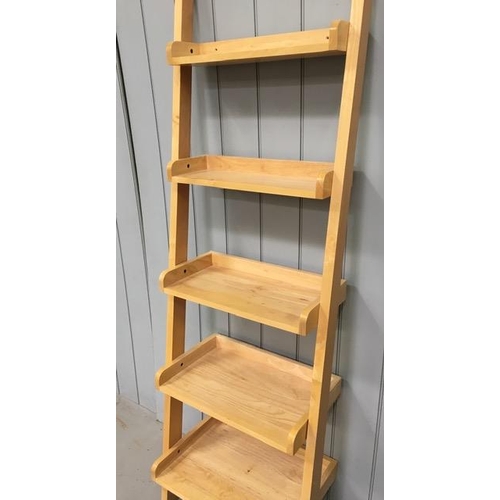 116 - A contemporary set of wall-fixed, graduating beech shelves. Dimensions(cm) H190, W60, D42.