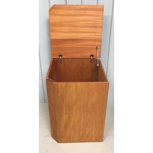 124 - A mid-century teak, laundry cupboard, with hinged lid. Dimensions(cm) H69, W50, D50.