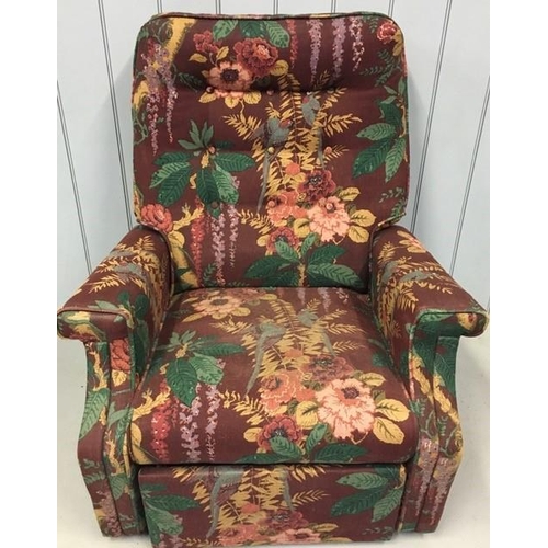 144 - A vintage, upholstered reclining armchair, likely by Parker Knoll. Dimensions(cm) H95, W85, D82.