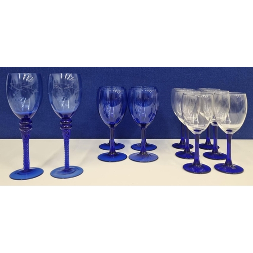 210 - Twelve pieces of vintage & modern cobalt blue drinkware, to include two highly attractive twist stem... 