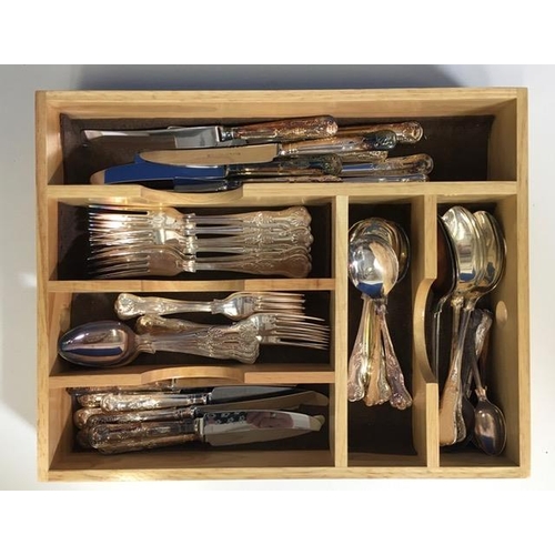 462 - A quantity of Kings pattern cutlery, by William Turner', together with a wooden drawer tidy.