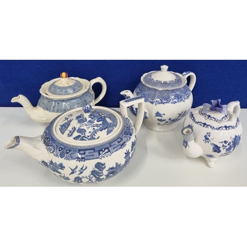 492 - Four ceramic teapots, to include an older 'Willow' pattern 'Wedgwood' example, together with 'Ironst... 