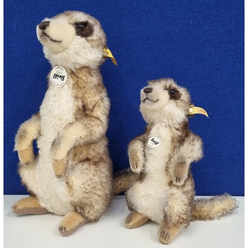 754 - A larger 'Steiff' meerkat 'Mungo' & a smaller meerkat 'Cockie'. Both with original ear buttons & pap...