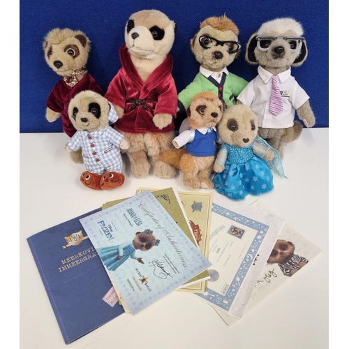 756 - A collection of seven unboxed 'Compare The Market' meerkats. Some with certificates.