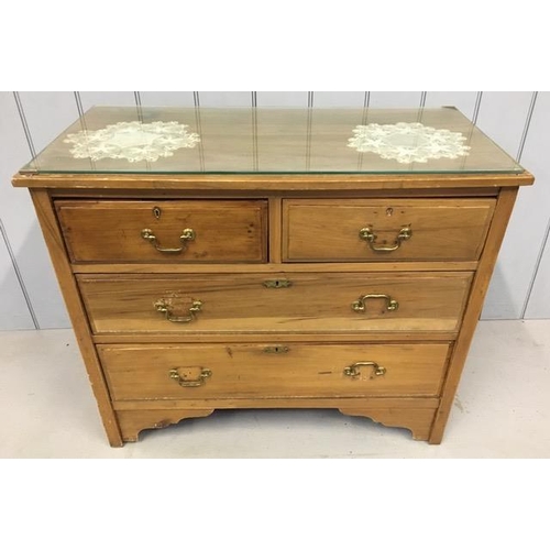 68 - A vintage, solid pine chest of two over two drawers, with brass handles. Dimensions(cm) H68, W88, D4... 