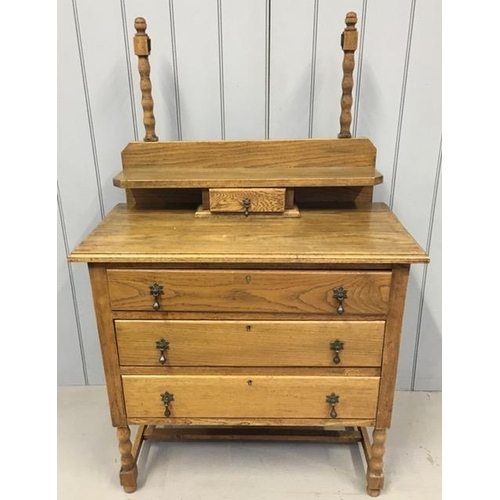 69 - A vintage pine chest of drawers, with table-top shelf/jewellery box & mirror supports. Mirror not pr... 