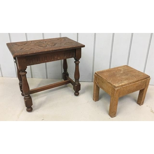 77 - A 19th century, carved oak side table, with turned legs & stretchered base, together with a later st... 