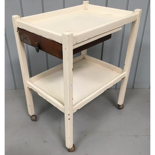 91 - A mixed lot of three items of white painted furniture. Includes a luggage stand, tea trolley & plant... 