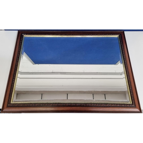 183 - An attractive, vintage bevelled wall mirror, in a dark-stained wooden frame. Dimensions(cm) H62, W87... 