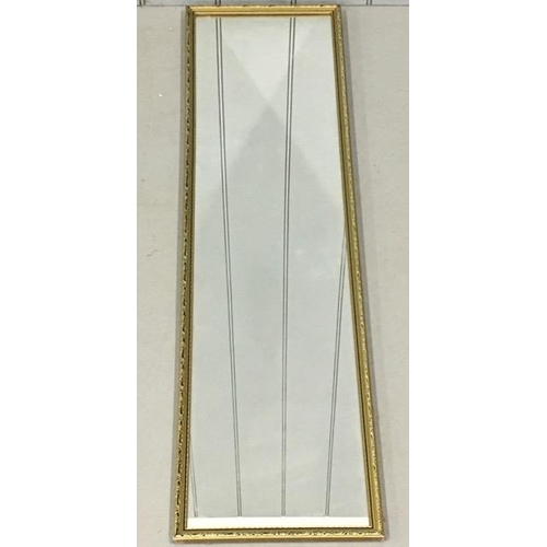 185 - A vintage hall mirror, with distressed gold coloured frame. Dimensions(cm) H115, W30.