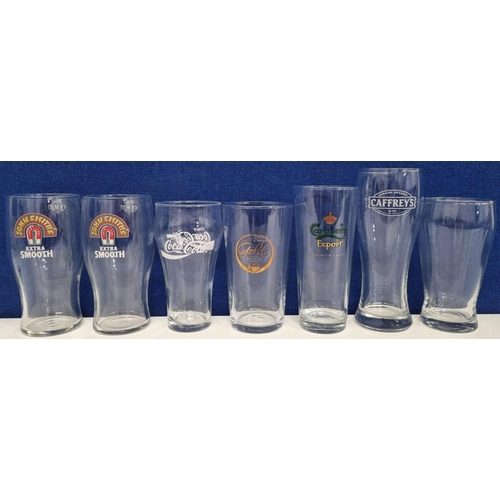 197 - A seven piece lot of collectible pub glasses, mostly branded. To include 'Thatcher's', 'John Smith's... 