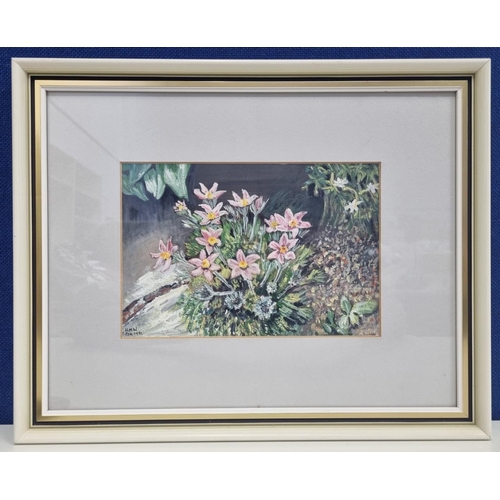 291 - A contemporary 21st century floral scene in an original frame. Gouache on paper, signed & dated by t... 