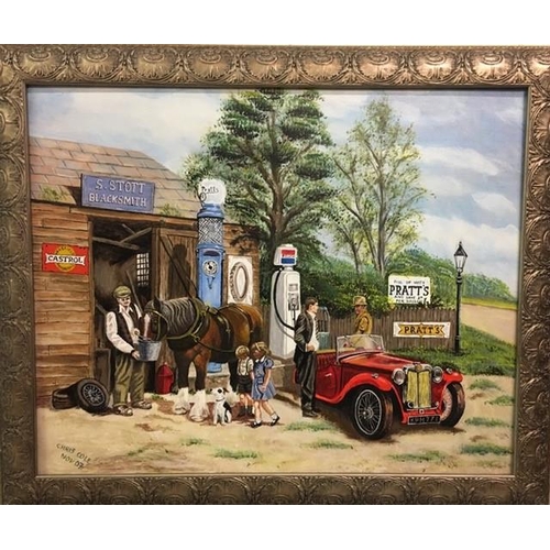 298 - A framed, oil on board 'Filling Up At The Blacksmiths', signed 'Chris Cole. Framed dimensions(cm) 74... 